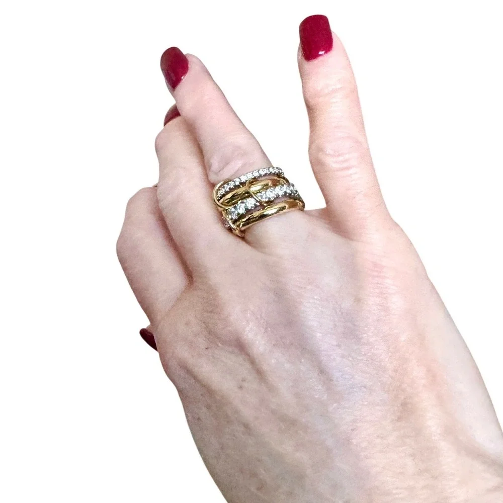 Stackable Mixed Cubic Zirconia Pave‎ Band Ring 14k Tarnish resistant size 6 - Picture 5 of 7